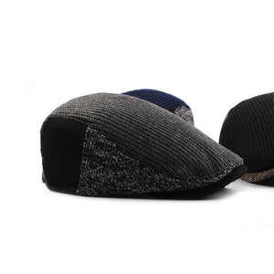 Planet Gates 1 / 55-60CM Hat Men Patchwork Wool Knitted Hat, Cabbie Flat Caps Men Solid Color Cabbie Boina Flat