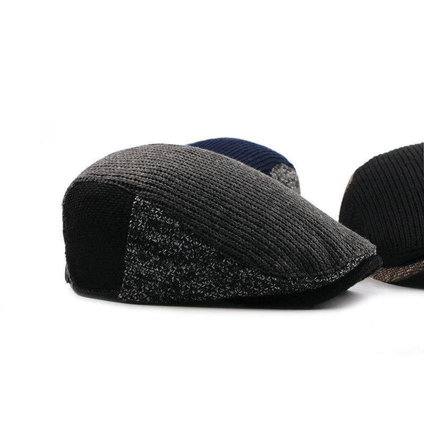 Planet Gates 1 / 55-60CM Hat Men Patchwork Wool Knitted Hat, Cabbie Flat Caps Men Solid Color Cabbie Boina Flat