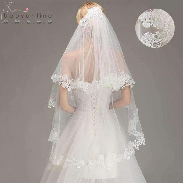 Planet Gates 1.5M Lace Edge Short Wedding Veil with Comb Two Layers Tulle Bridal Veil Cheap Wedding Accessories Veu de Noiva