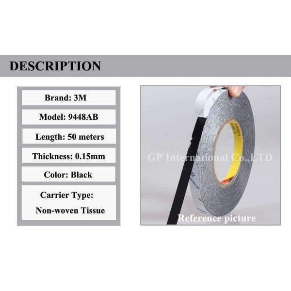 Planet Gates (1.5mm* 50M) 3M 9448AB Two Sides Black Adhesive Tape Glue for Samsung Galaxy Sony iphone ipad Phone Touch Screen LCD Display