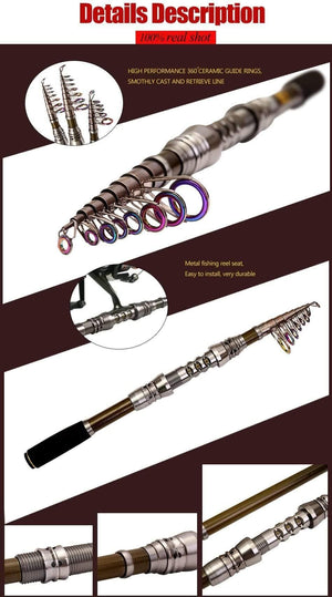 Planet Gates 1.8- 3.0m Carbon Telescopic Carp Fishing Rod Sets and 14BB Metal Spoon Reel  Lure Spinning Fishing Reel Pesca