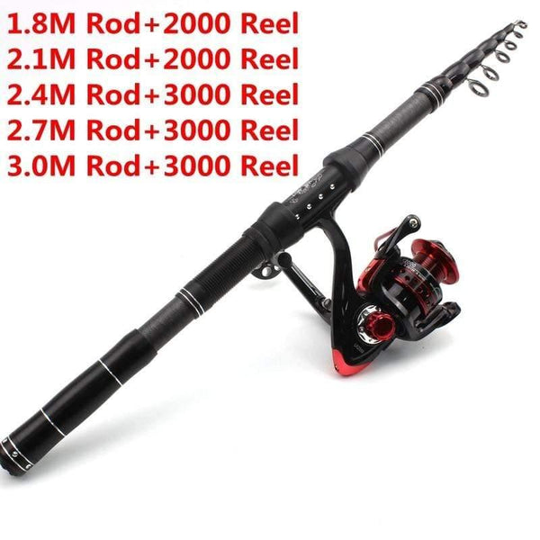 Planet Gates 1.8 m 1.8m 2.1m 2.4m 2.7m 3.0m Carbon Fiber Telescopic Fishing Rod Portable Spinning Rod and Spinning Reels Multifunction set