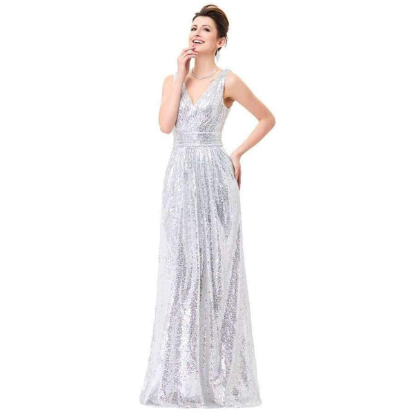 Planet Gates 1 as picture / 2 / China Gold Silver Long Sequin Evening Dress Pink Double V Neck Cheap Evening Gowns Sleeveless Prom Party Formal Dresses 0199