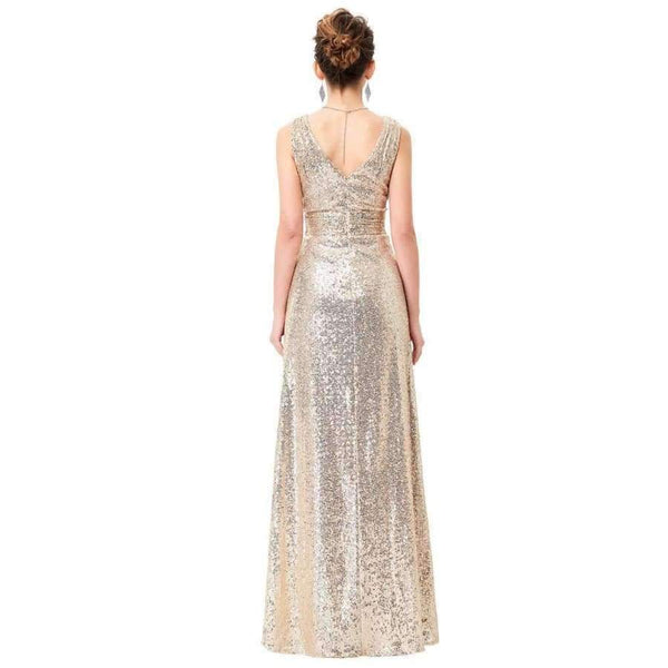 Planet Gates 1 as picture / 2 / China Gold Silver Long Sequin Evening Dress Pink Double V Neck Cheap Evening Gowns Sleeveless Prom Party Formal Dresses 0199