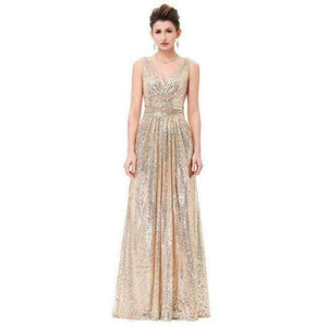 Planet Gates 1 as picture / 2 / China Gold Silver Long Sequin Evening Dress Pink Double V Neck Cheap Evening Gowns Sleeveless Prom Party Formal Dresses 0199