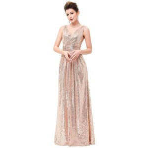 Planet Gates 1 as picture / 2 / China Gold Silver Long Sequin Evening Dress Pink Double V Neck Cheap Evening Gowns Sleeveless Prom Party Formal Dresses 0199