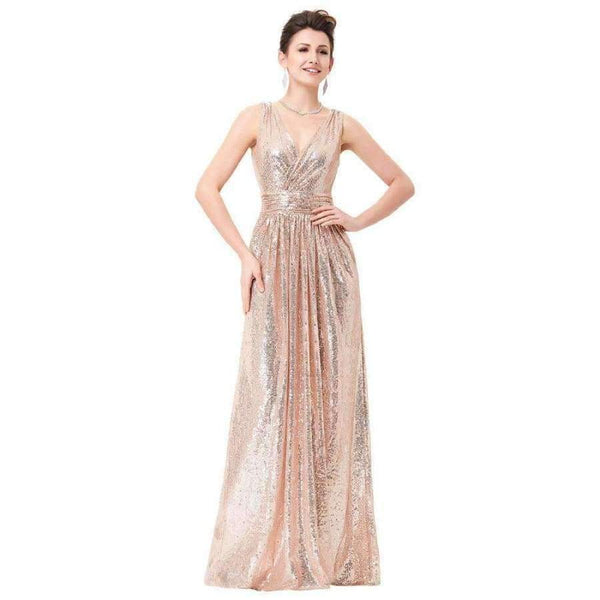Planet Gates 1 as picture / 2 / China Gold Silver Long Sequin Evening Dress Pink Double V Neck Cheap Evening Gowns Sleeveless Prom Party Formal Dresses 0199