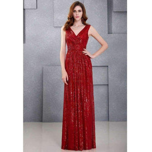 Planet Gates 1 as picture / 2 / China Gold Silver Long Sequin Evening Dress Pink Double V Neck Cheap Evening Gowns Sleeveless Prom Party Formal Dresses 0199