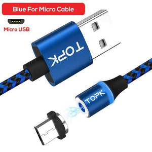 Planet Gates 1 Blue Cable 1 Plug / 100cm TOPK R-Line3 Micro USB Magnetic Cable Nylon Braided Mobile Phone Cables for Micro USB Port Microusb LED Magnet Charger Cable