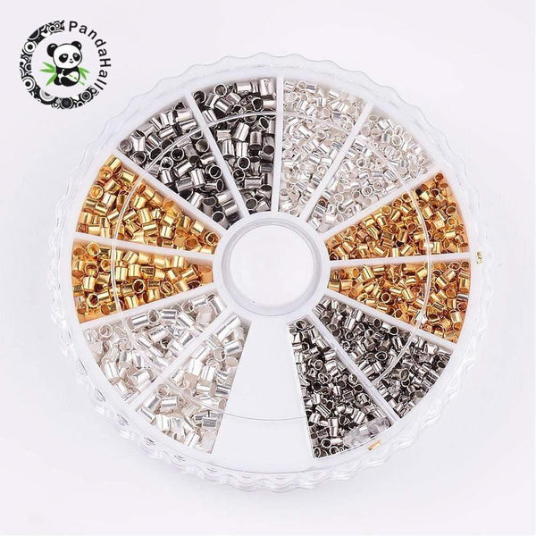 Planet Gates 1 Box Brass Tube Crimp Beads Metal Jewelry Findings Mixed  Silver Golden White 3 Colors Size:1.5~2x1.5~2mm, Hole: 1~1.5mm