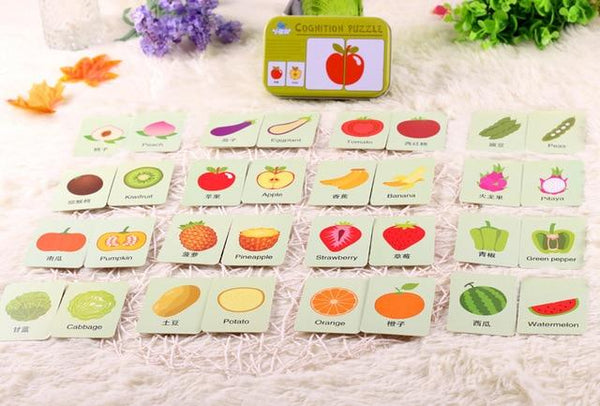 Planet Gates 1 / China Fruit Animal Cognition Card Puzzle Game For Baby Toddler Montessori Matching Game 3D Jigsaw Kids Early Learning Educational Gift