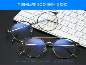 Planet Gates 1 Fashion Women Mens Computer Goggles Retro Metal Blue Light Blocking Glasses Round Gaming Glasses UV400