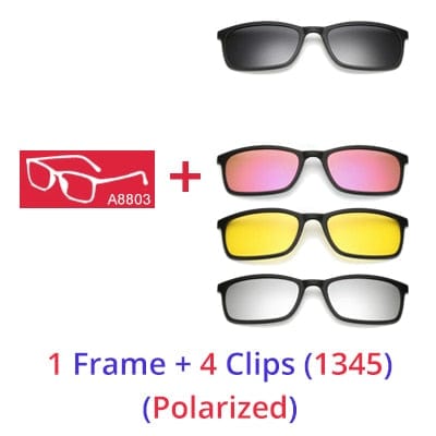 Planet Gates 1 Frame 4 Clips 1345 / Matt Black Frame Ralferty Polarized Sunglasses Men Women 5 In 1 Magnetic Clip On Glasses TR90 Optical Prescription Eyeglass Frames Magnet Clips