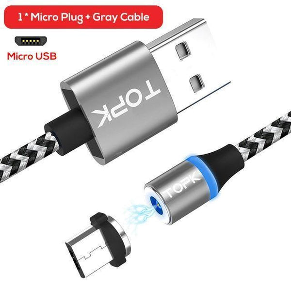 Planet Gates 1 Grey Cable 1 Plug / 100cm TOPK R-Line3 Micro USB Magnetic Cable Nylon Braided Mobile Phone Cables for Micro USB Port Microusb LED Magnet Charger Cable