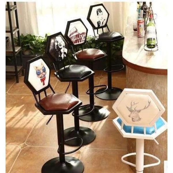 Planet Gates 1 Iron art bar chair. European-style bar chair lifting high footstool. Household backrest stool.