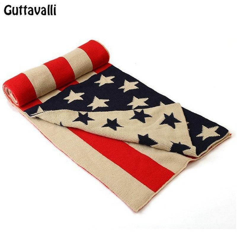 Planet Gates 1 Men Fashion Women Stars Cotton Long Shawl Winter Thickness Knitted US Flag Scarves Charm Chevron