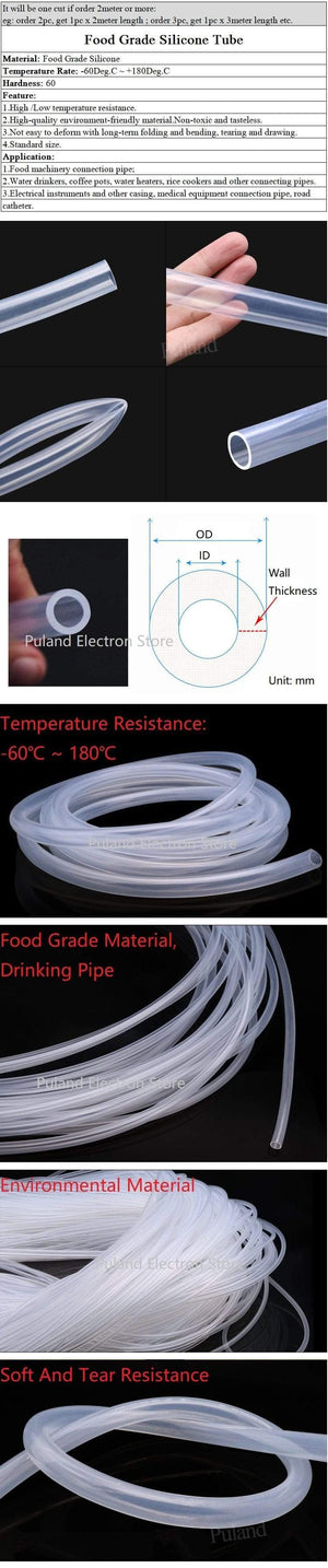Planet Gates 1 Meter Food Grade Clear Transparent Silicone Rubber Hose ID 0.51 2 3 4 5 6 7 8 9 10 mm O.D Flexible Nontoxic Silicone Tube
