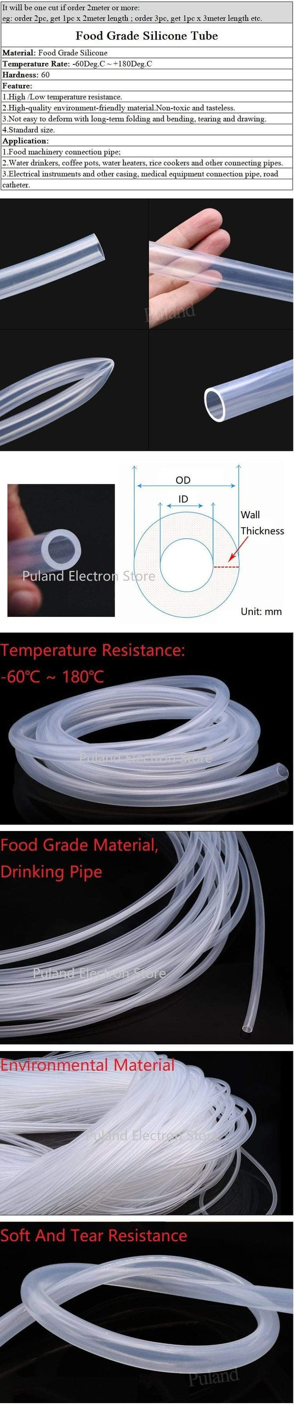 Planet Gates 1 Meter Food Grade Clear Transparent Silicone Rubber Hose ID 0.51 2 3 4 5 6 7 8 9 10 mm O.D Flexible Nontoxic Silicone Tube