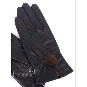 Planet Gates 1 / One Size 15 off Color genuine leather gloves female sheepskin gloves women's thin thermal mink hair ball 2017 new