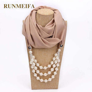 Planet Gates 1 / one size New Pendant Scarf Necklace Pearls Necklaces For Women Chiffon Scarves Pendant Jewelry Wrap Foulard Female Accessories