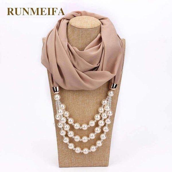 Planet Gates 1 / one size New Pendant Scarf Necklace Pearls Necklaces For Women Chiffon Scarves Pendant Jewelry Wrap Foulard Female Accessories