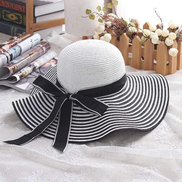 Planet Gates 1 / onesize Women's big hats fragrant ladies new basin caps  black and white stripes  beach straw hats girls