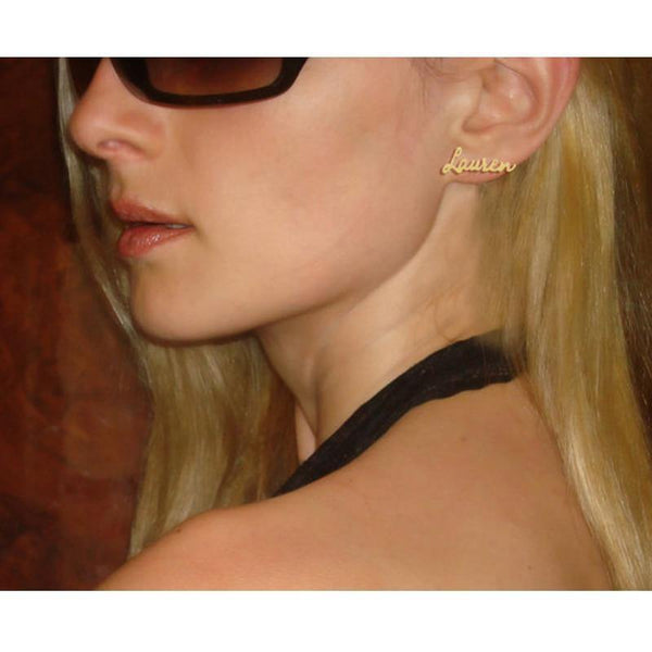 Planet Gates 1 Pair Personalized Custom Name Earrings For Women Customize Initial Cursive Nameplate Stud Earring Gift For Best Friend Girls