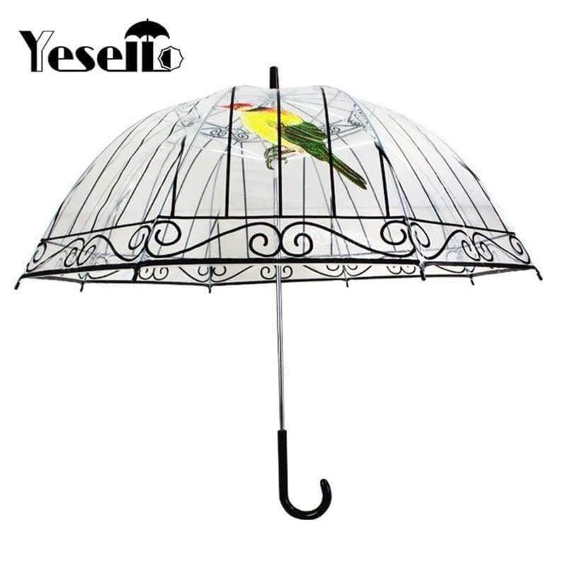 Planet Gates 1 PCS Plastic EVA Transparent Umbrellas Cute Bird Cage Parasol Long-handle Rainy Clear Bubble Umbrella For Women