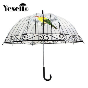 Planet Gates 1 PCS Plastic EVA Transparent Umbrellas Cute Bird Cage Parasol Long-handle Rainy Clear Bubble Umbrella For Women