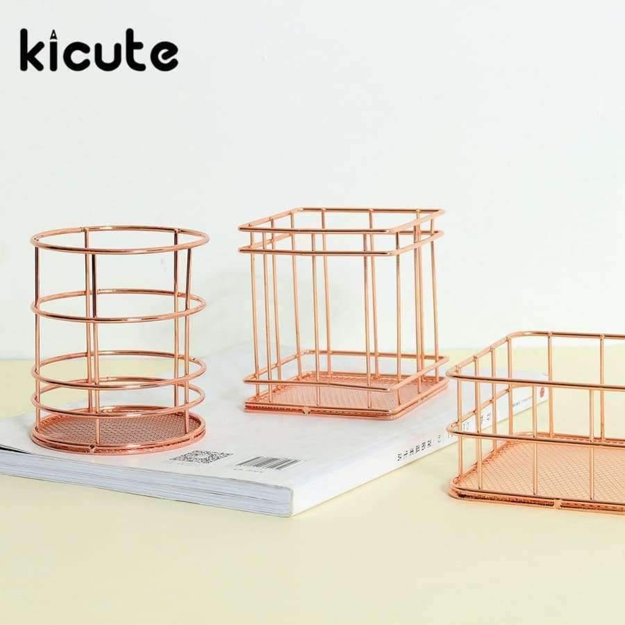 Planet Gates 1 pcs Rose Gold Metal Pen Holder Box Case Organizer Home Desk Stationery Decor High Quality Office School Desk Accessories