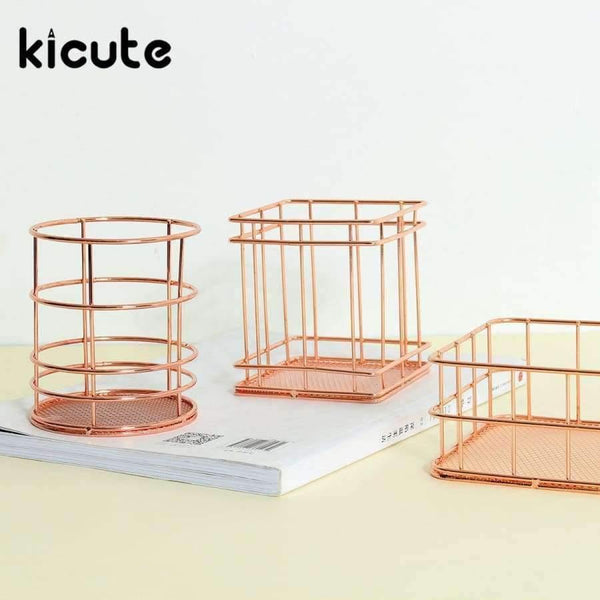 Planet Gates 1 pcs Rose Gold Metal Pen Holder Box Case Organizer Home Desk Stationery Decor High Quality Office School Desk Accessories