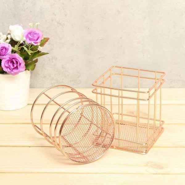 Planet Gates 1 pcs Rose Gold Metal Pen Holder Box Case Organizer Home Desk Stationery Decor Office School Desk Accessories Supplies