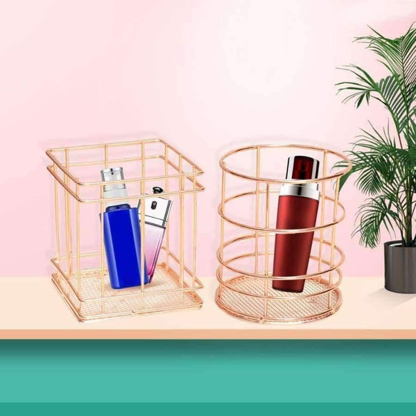 Planet Gates 1 pcs Rose Gold Metal Pen Holder Box Case Organizer Home Desk Stationery Decor Office School Desk Accessories Supplies