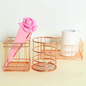 Planet Gates 1 pcs Rose Gold Metal Pen Holder Box Case Organizer Home Desk Stationery Decor Office School Desk Accessories Supplies