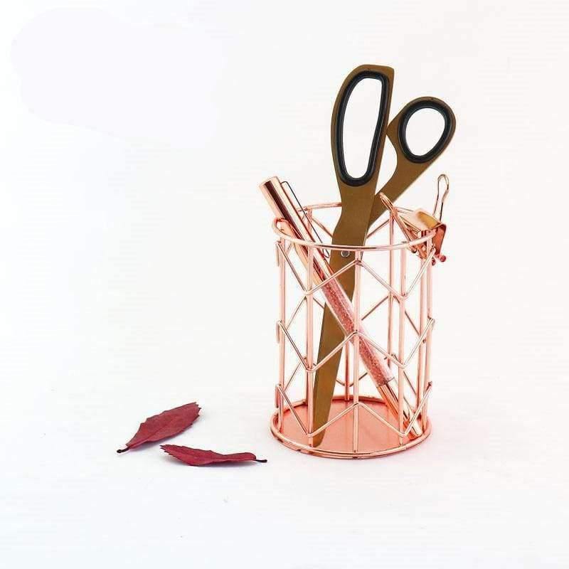 Planet Gates 1 pcs Rose Gold Metal Pen Holder Box Case Organizer Home Desk Stationery Decor Office School Desk Accessories Supplies H0176