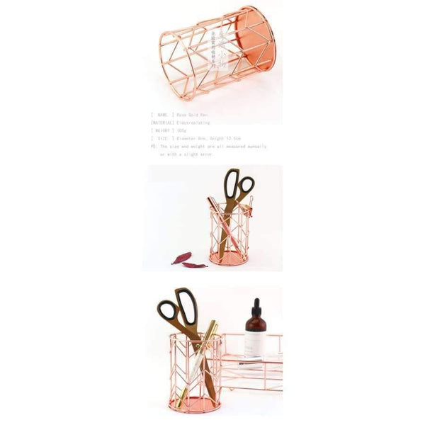 Planet Gates 1 pcs Rose Gold Metal Pen Holder Box Case Organizer Home Desk Stationery Decor Office School Desk Accessories Supplies H0176