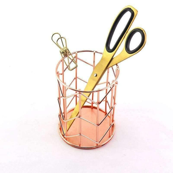 Planet Gates 1 pcs Rose Gold Metal Pen Holder Box Case Organizer Home Desk Stationery Decor Office School Desk Accessories Supplies H0176