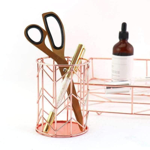 Planet Gates 1 pcs Rose Gold Metal Pen Holder Box Case Organizer Home Desk Stationery Decor Office School Desk Accessories Supplies H0176