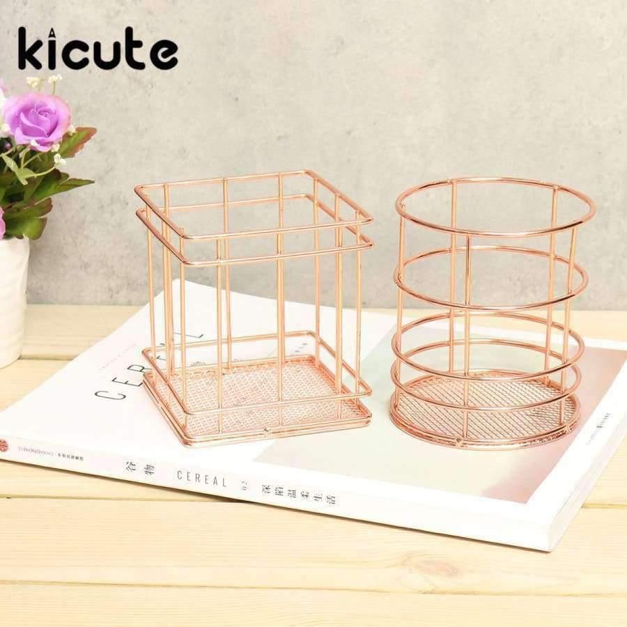 Planet Gates 1 pcs Rose Gold Metal Pen Holder Box Case Organizer Home Desk Stationery Decor Office School Supplies Desk Accessories
