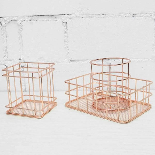 Planet Gates 1 pcs Rose Gold Metal Pen Holder Box Case Organizer Home Desk Stationery Decor Office School Supplies Desk Accessories