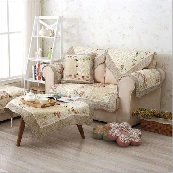Planet Gates 1 Pcs Winter Sofa Cover Cotton Green Floral Printed Hand Patchwork Quilting Sofa Mat Slip-resistant Home Sofa Towel Home Textile