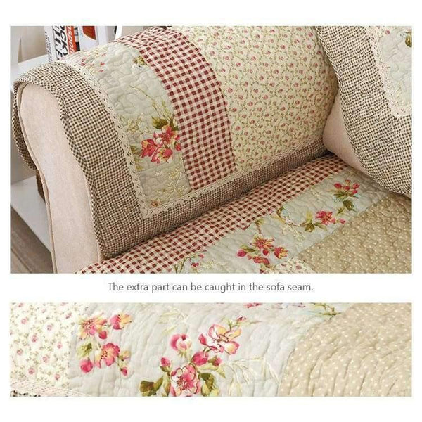 Planet Gates 1 Pcs Winter Sofa Cover Cotton Green Floral Printed Hand Patchwork Quilting Sofa Mat Slip-resistant Home Sofa Towel Home Textile