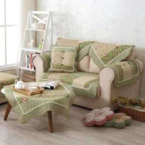 Planet Gates 1 Pcs Winter Sofa Cover Cotton Green Floral Printed Hand Patchwork Quilting Sofa Mat Slip-resistant Home Sofa Towel Home Textile