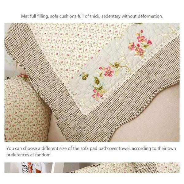 Planet Gates 1 Pcs Winter Sofa Cover Cotton Green Floral Printed Hand Patchwork Quilting Sofa Mat Slip-resistant Home Sofa Towel Home Textile