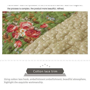 Planet Gates 1 Pcs Winter Sofa Cover Cotton Green Floral Printed Hand Patchwork Quilting Sofa Mat Slip-resistant Home Sofa Towel Home Textile