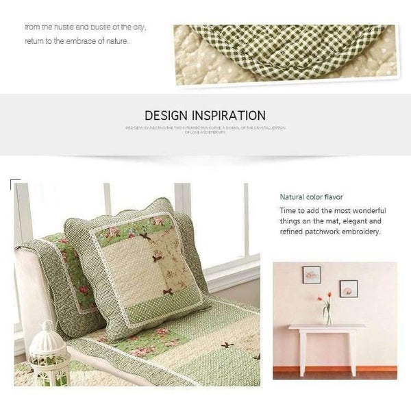 Planet Gates 1 Pcs Winter Sofa Cover Cotton Green Floral Printed Hand Patchwork Quilting Sofa Mat Slip-resistant Home Sofa Towel Home Textile