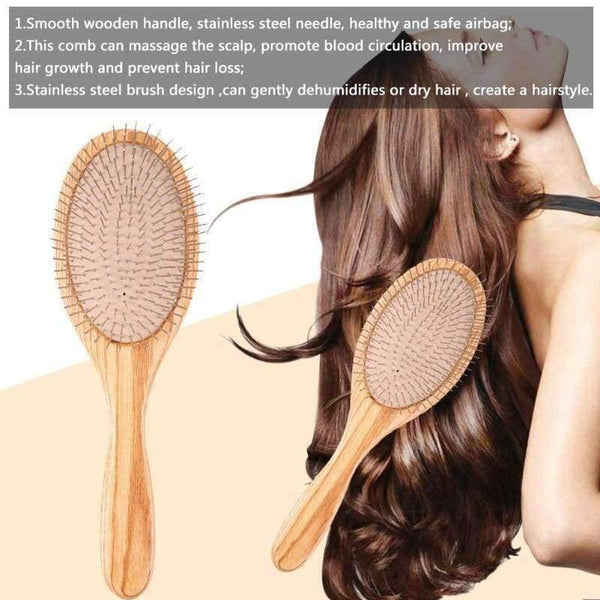 Planet Gates 1 Pcs Wood Oval Anti-static Hair Brush Comb Improve Hair Growth Scalp Massage Comb for All Types of Hair Hair Care Styling Tool