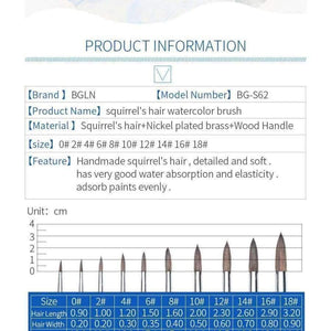 Planet Gates 1 Piece Squirrel Hair Professional Watercolor Paint Brush Pointed Watercolor Painting Brush Art Supplies BG-S62