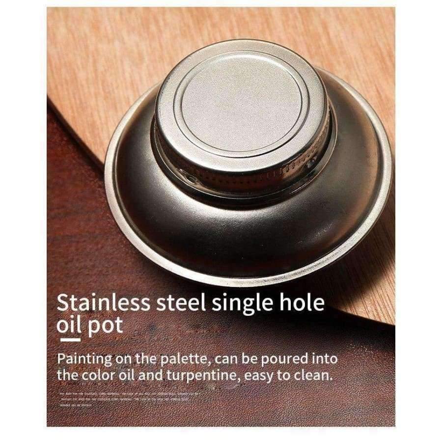 Planet Gates 1 Piece Stainless Steel Oil Pot Single Hole Oil Palette Flat Dipper Painting Oil Pot Art Supplies F349