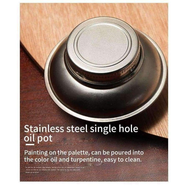 Planet Gates 1 Piece Stainless Steel Oil Pot Single Hole Oil Palette Flat Dipper Painting Oil Pot Art Supplies F349